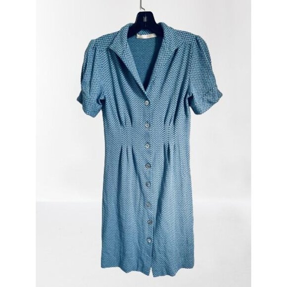 Shannon McLean shirt dress blue white zigzag stripe Size Small - Picture 2 of 10